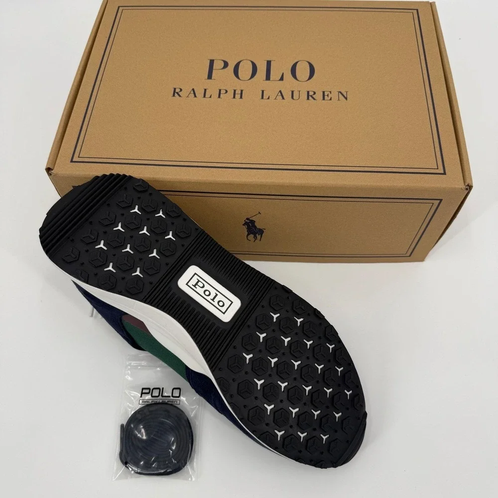 POLO RALPH LAUREN NEW 10.5 Train‎ 89 Sneakers Navy Green Suede Mesh Colorblock